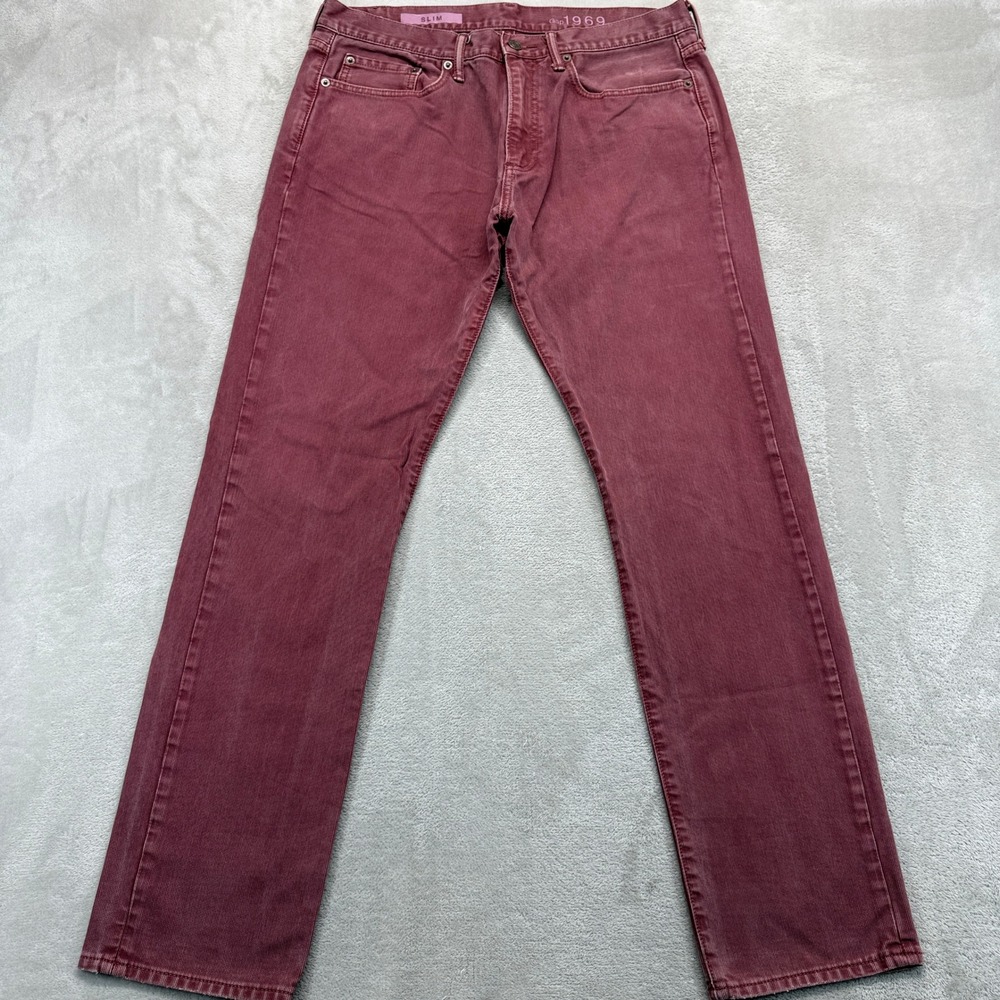 Gap 1969 Pants Men's 34x32 Corduroy Burgundy Maroon Slim Fit Preppy Trousers